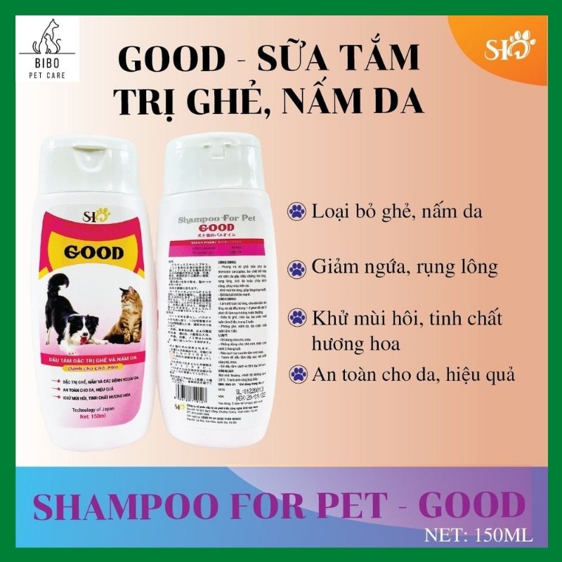 Sữa tắm trị ghẻ nấm da cho chó mèo Good Pet SHD chai 150ml giảm ngứa, rụng lông, khử mùi hôi - Bibopetcare