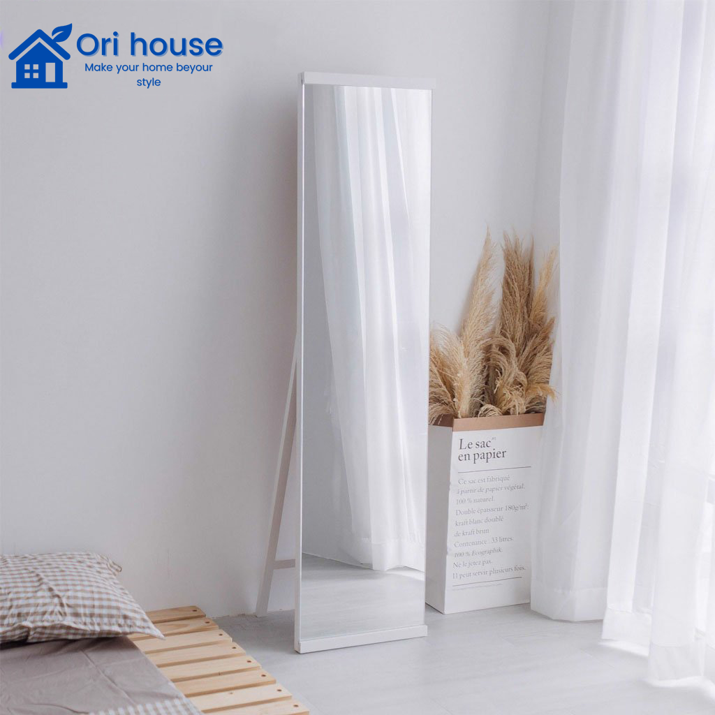 Gương đứng soi toàn thân tràn viền khung gỗ màu trắng kích thước 42*160