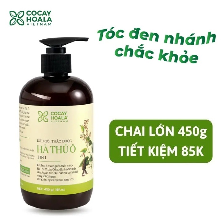 [450ml] Dầu Gội Thảo Dược Hà Thủ Ô 2in1 COCAYHOALA VIETNAM - Giảm Rụng Tóc Bạc Tóc Chính Hãng
