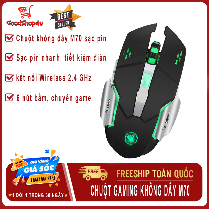 Chuột không dây M70 LED RGB auto đẹp mắt chuột chơi game chỉnh được DPI lên đến 2400 tương thích với Windows Mac OS-Goodshop4u