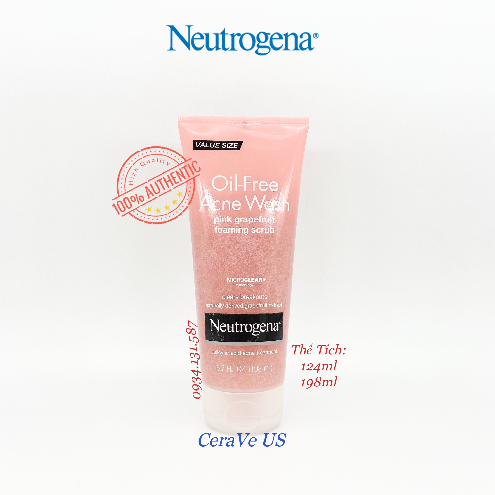 Sữa Rửa Mặt Có Hạt Neutrogena OIl Free Acne Wash Pink Grapefruit Foaming Scrub 124ml/198ml