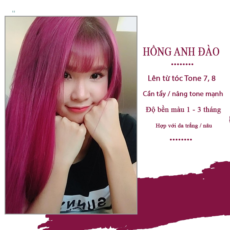 Thuốc nhuộm tóc màu hồng anh đào kèm thuốc tẩy tóc coiang88