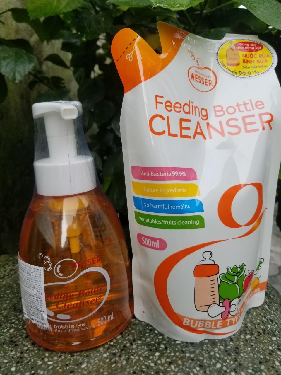 Nước súc bình sữa Wesser combo 1 bình 500ml và 1 bịch 500ml