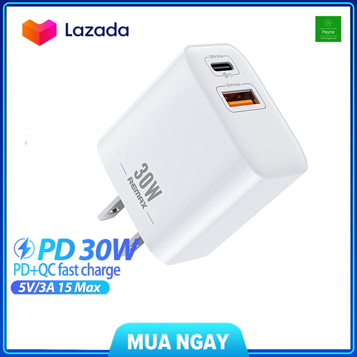 Củ sạc điện thoại remax rp-u82 sạc nhanh công suất 30w 2 cổng sạc usb + type c sạc nhanh chuẩn qc3.0, qc2.0