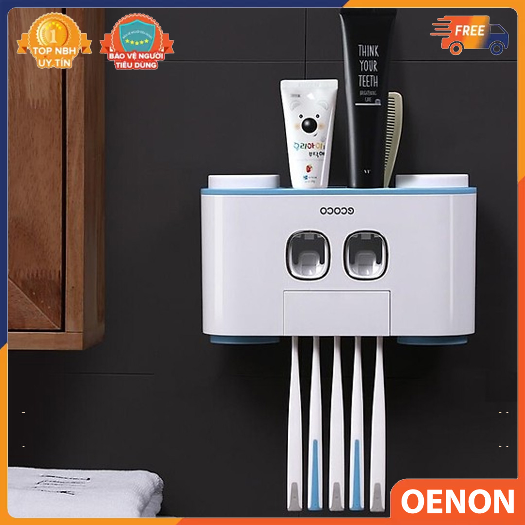 Bộ nhả kem đánh răng ECOCO kèm 4 cốc cao cấp Kệ Để Đồ Phòng Tắm Dính Tường , Khay Đựng Bàn Chải Đánh Răng , Bộ Lấy Kem Đánh Răng - Bảo Hành 1 Đổi 1