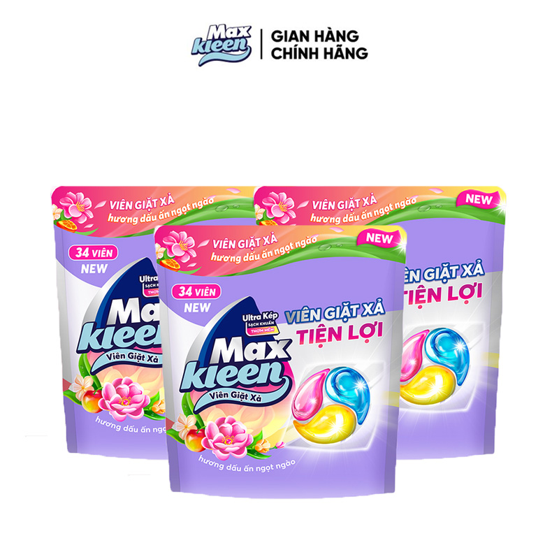 Combo 3 Túi Viên Giặt Xả MaxKleen Hương Huyền Diệu (34 viên/túi)