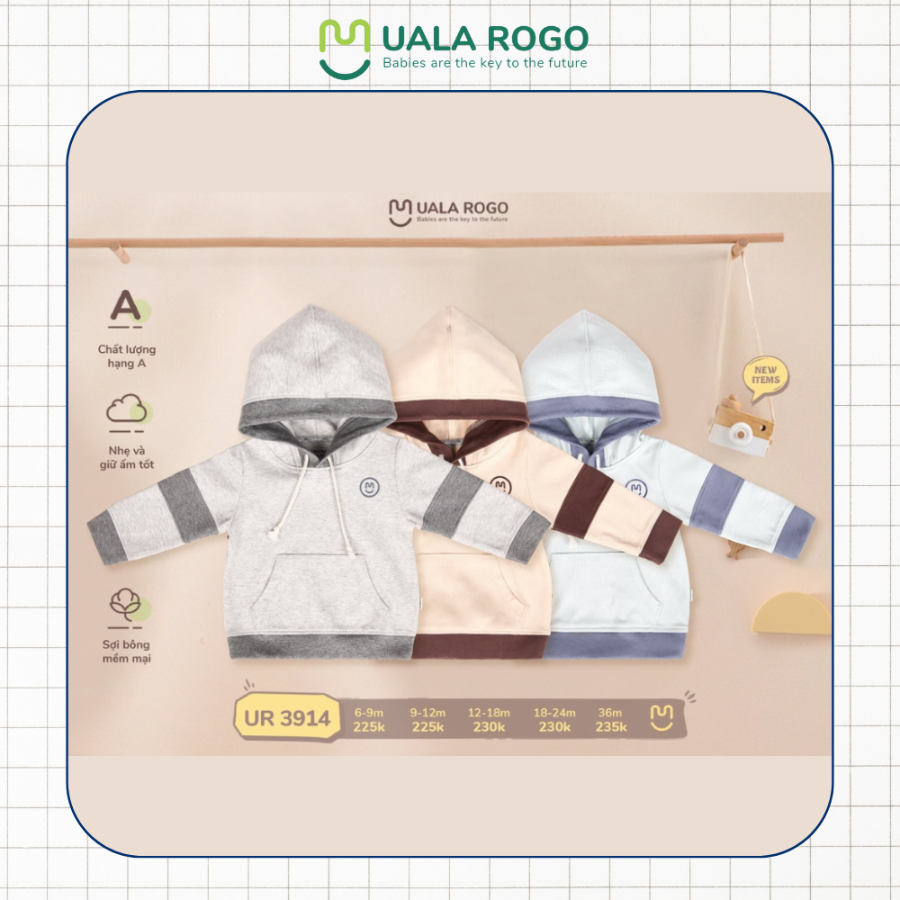 Áo khoác cho bé Uala rogo 6 tháng - 3 tuổi cotton nỉ sợi bông nhẹ ấm áp mùa đông 3914