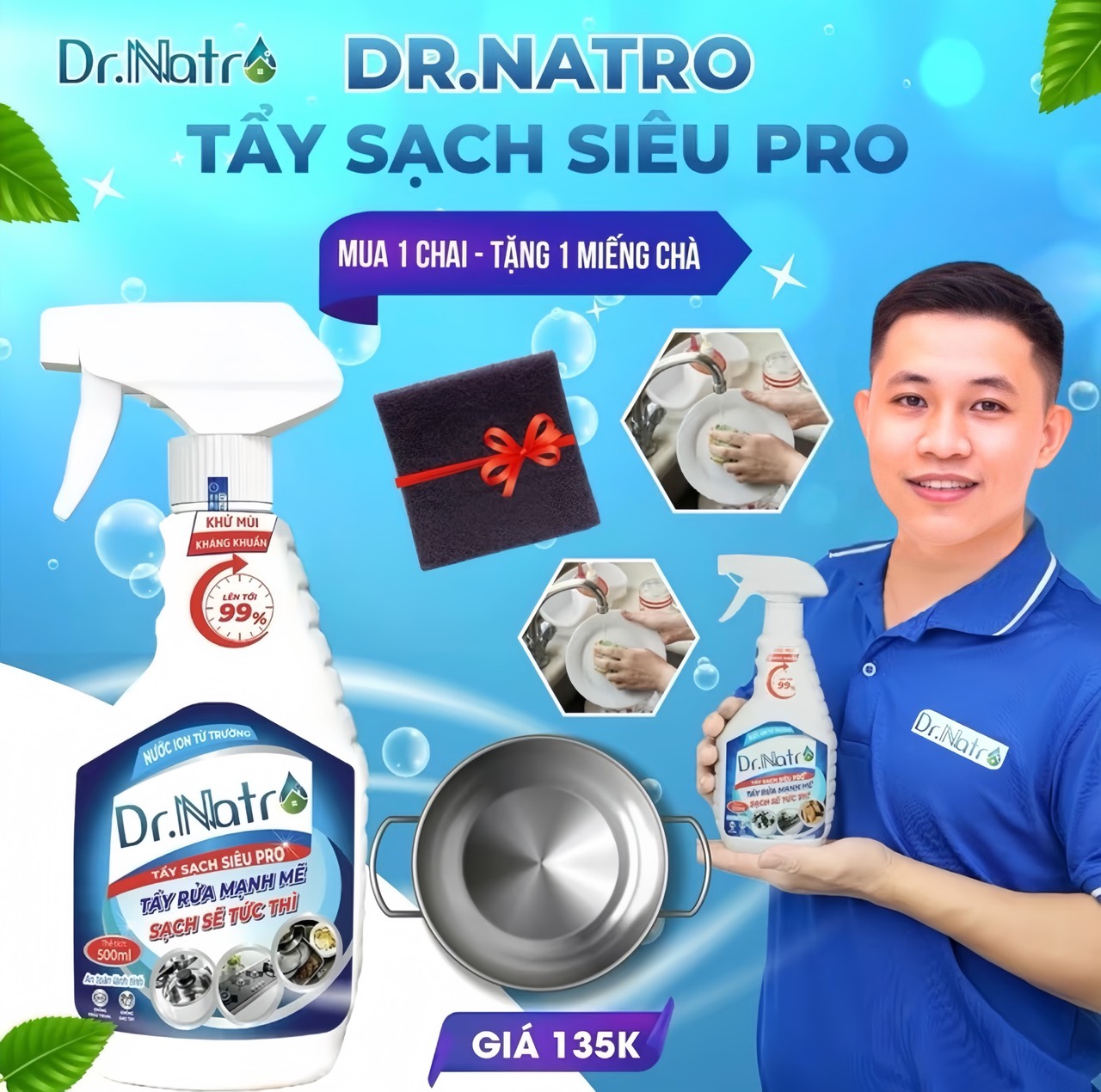 1 Chai nước tẩy rửa đa năng Dr.Natro 500ml Tẩy Sạch Mọi Vết Bẩn Trên Các Bề Mặt (Tặng kèm miếng nhám chà đa năng)