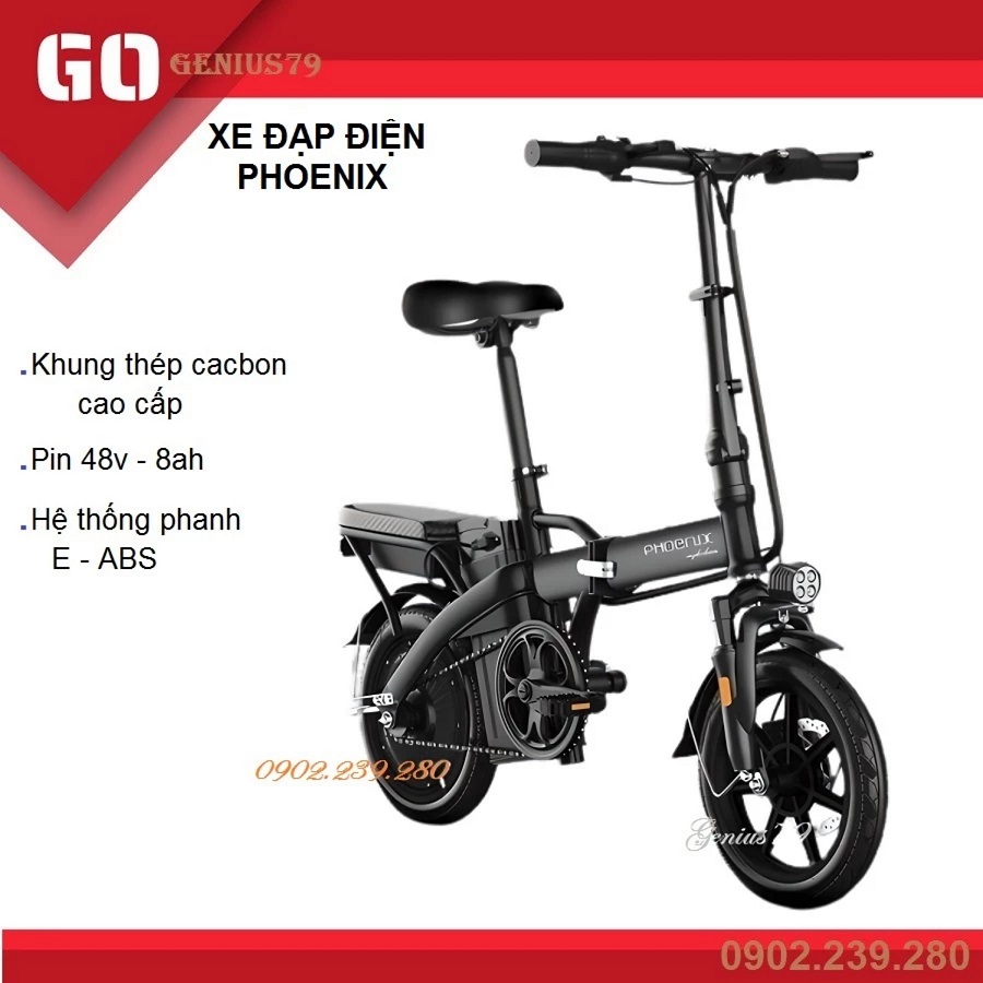 Xe đạp thể thao gấp gọn trợ lực điện PHOENIX FX-kq4 vành đúc, khung thép cacbon cao cấp, động cơ 48v