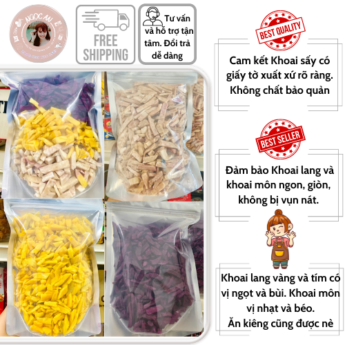 Nửa kí khoai môn sấy, khoai lang sấy, khoai tím sấy - hàng nguyên miếng và hàng vụn