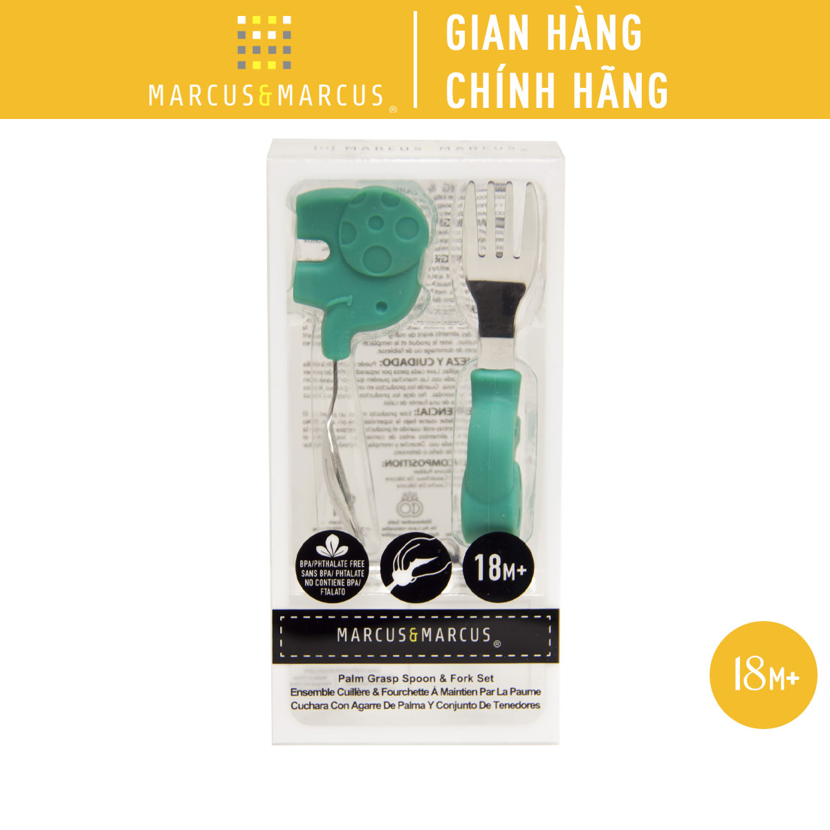 Bộ thìa nĩa tập ăn cho bé Palm Grasp Marcus & Marcus, từ 18 tháng - Ollie