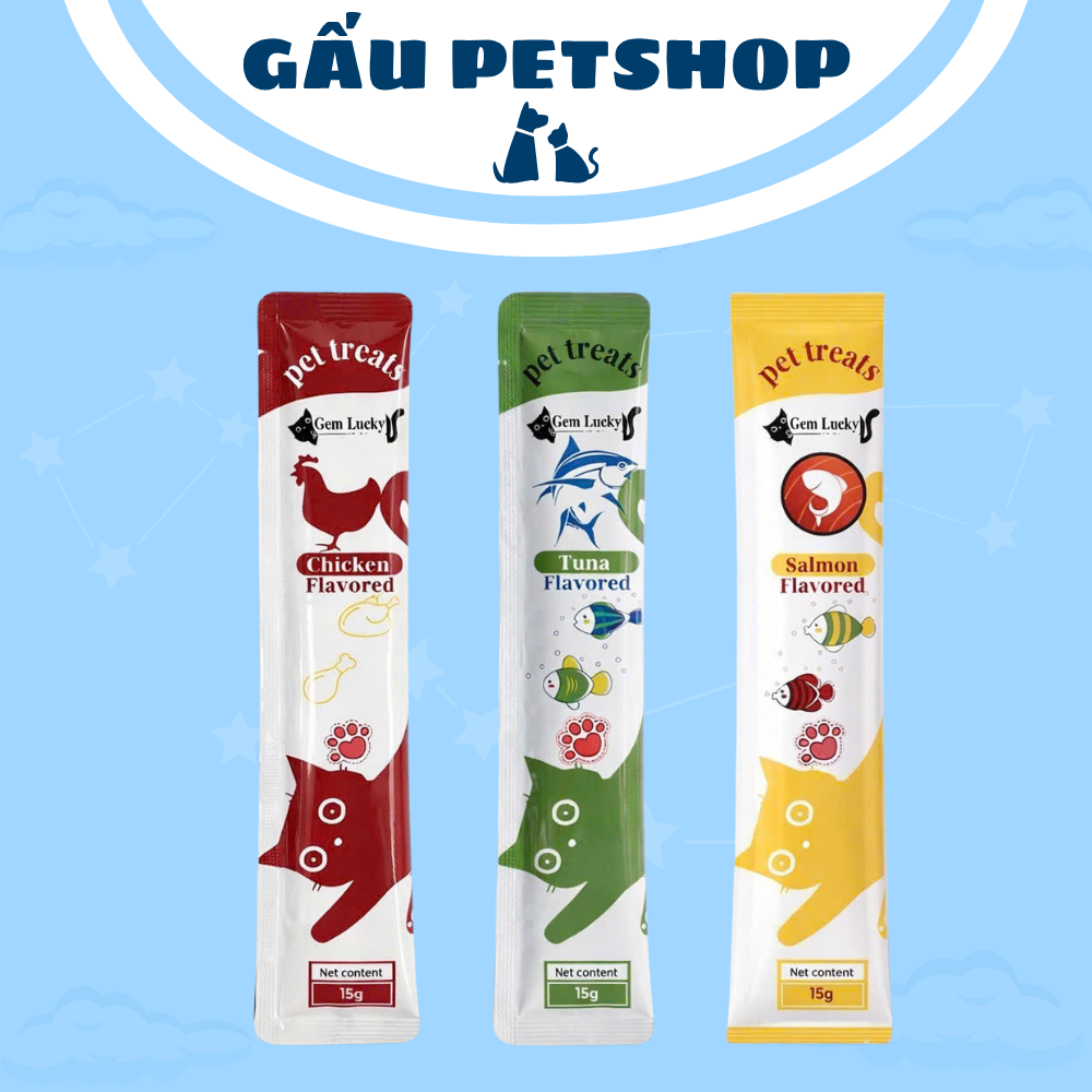 [Combo 25-50-100 Mix Vị] Soup Thưởng Gem Lucky, Súp Thưởng Cho Mèo Giàu Protein Thanh 15g