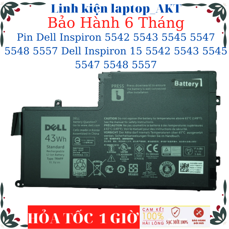 Pin laptop dell inspiron 5542 5543 5545 5547 5548 5557 dell inspiron 15 5542 5543 5545 5547 5548 5557- pin dell trhff- 43wh