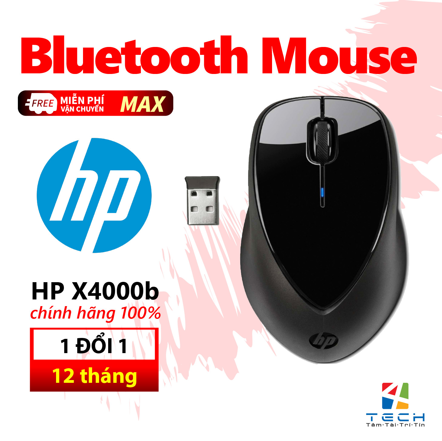 [Vouchers tích lũy] Chuột không dây bluetooth HP X4000b laser độ nhạy tới 1600dpi công nghệ 2.4 GHz bắt xa 10m, pin 9th, đèn LED báo hiệu kiểm tra kết nối, thiết kế cần độ chính xác cao, tương thích tất cả hệ điều hành. Tặng kèm lót chuột cỡ lớn