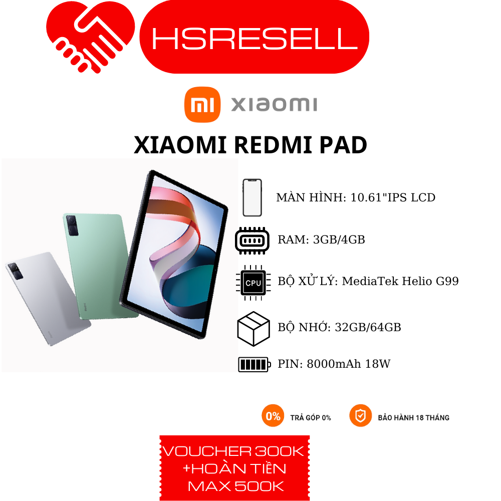 [Hàng mới về] Máy tính bảng Redmi Pad | MediaTek Helio G99 | Pin 8000 mAh Sạc nhanh 18W | Màn hình L