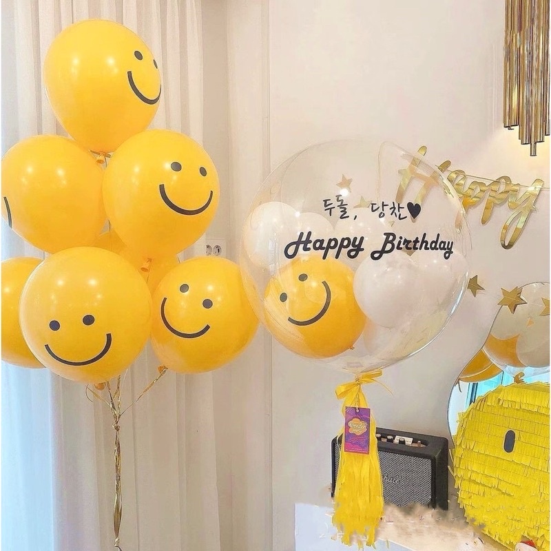 Bóng tròn mặt cười vàng trang trí sinh nhật set 10 bóng