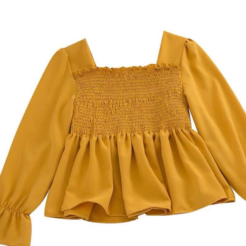 Áo kiểu nữ nhúng cổ vuông - MIN Boutiques - Ảnh thật - 4 màu lựa chọn