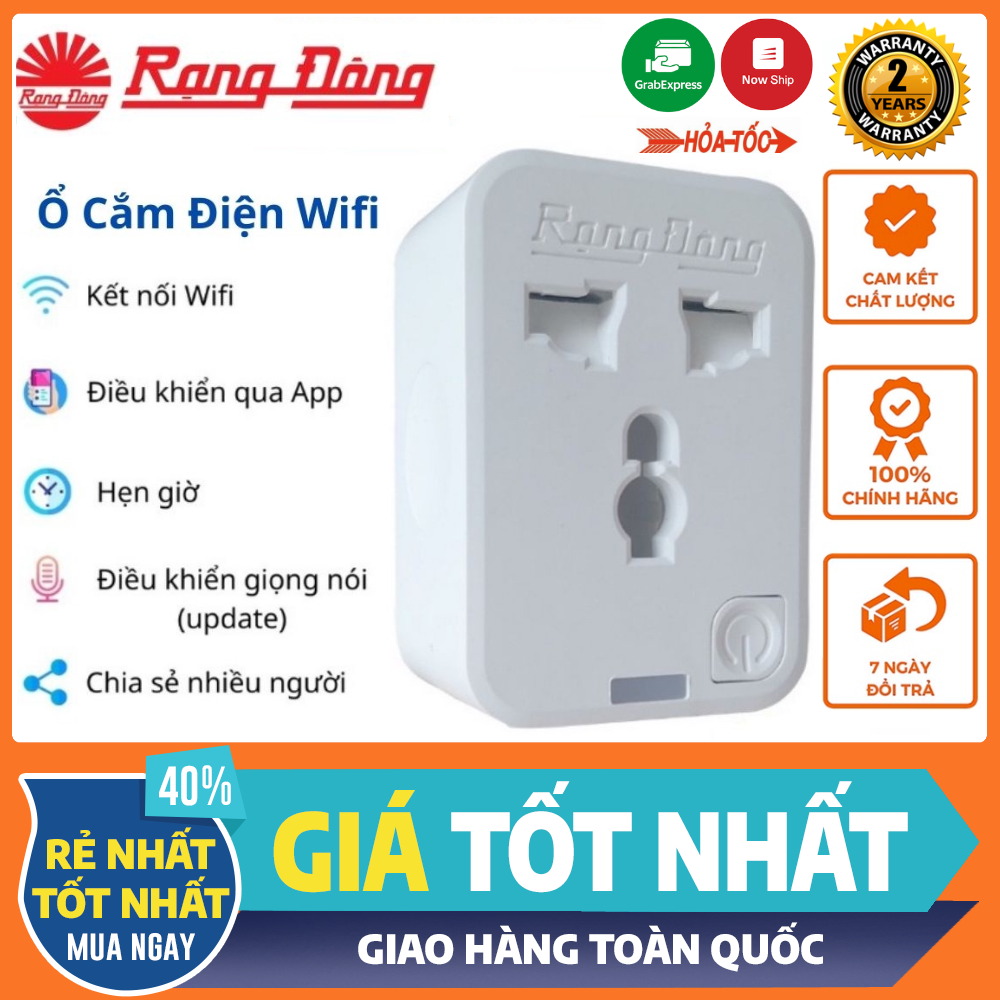 Ổ cắm điện thông minh wifi RẠNG ĐÔNG 16A OC01WF điều khiển từ xa bằng điện thoại - ổ cắm đa năng hẹn giờ tự động , chống giật trẻ em , ổ cắm điện mini chịu tải , ổ cắm điện 3 chấu , Bảo hành 2 năm
