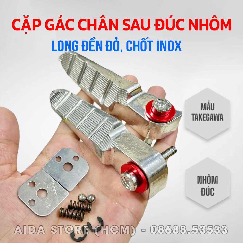 Cặp gác chân sau đúc nhôm Takegawa chốt inox tặng kèm long đèn đỏ