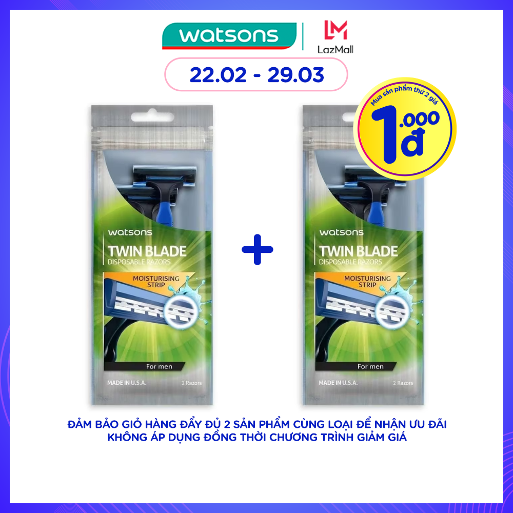 [1.000đ SẢN PHẨM THỨ 2] Dao Cạo Râu 2 Lưỡi Watsons Dành Cho Nam Gói 2 Cái