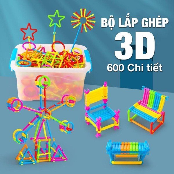 Bộ xếp hình que diêm 600 chi tiết, đồ chơi lego que diêm sáng tạo cho bé