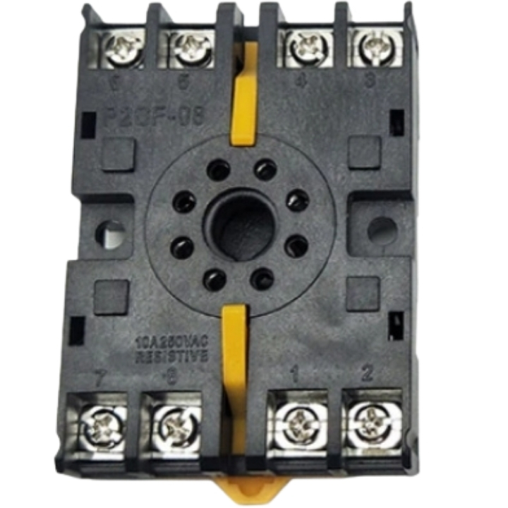 Chân đế gài P2CF-08 có khóa giữ dùng cho timer relay DH48 loại 8 chân tròn