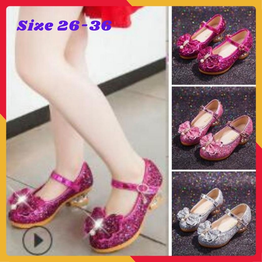 Giày Bé Gái Búp Bê Cao Gót Công Chúa Kim Sa Lấp Lánh Size 26-36