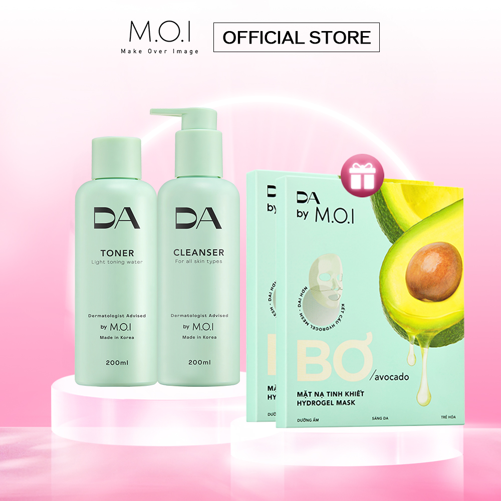 Combo sữa rửa mặt và nước cân bằng cấp ẩm và làm dịu da da by moi 200ml tặng 2 hộp mặt nạ bơ da by moi