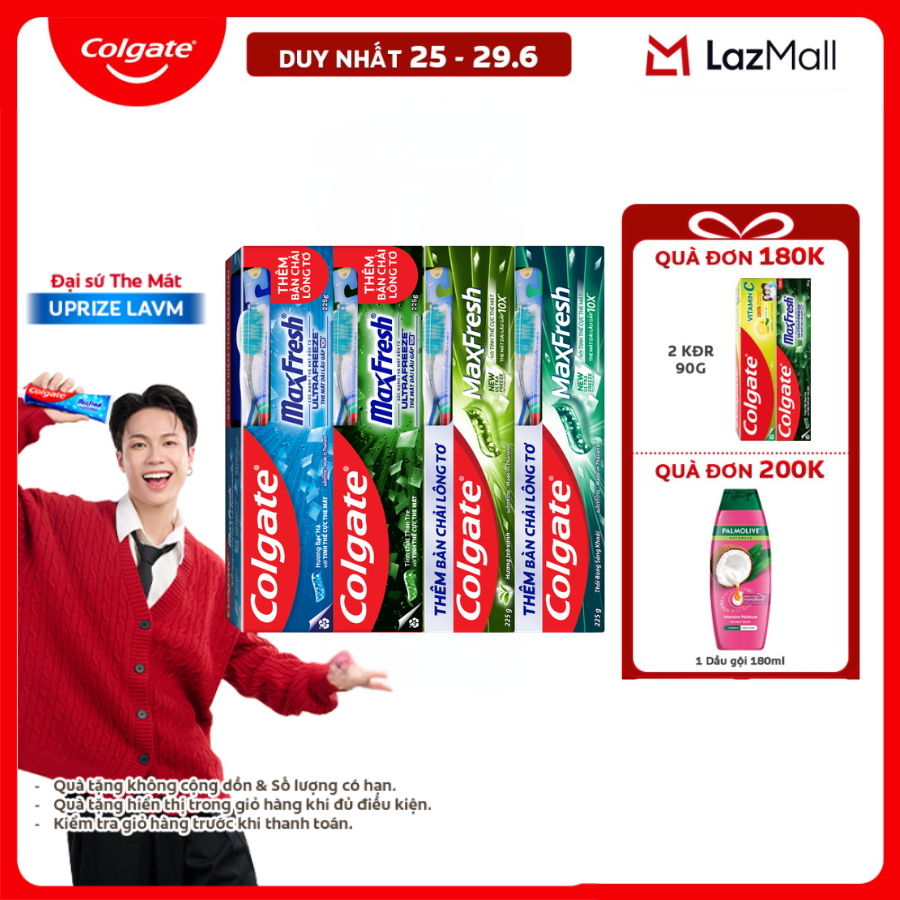[Chỉ 25-29.6_Voucher giảm đến 10%] Bộ sưu tập 4 kem đánh răng Colgate Maxfresh 225g (Tặng bàn chải lông tơ)