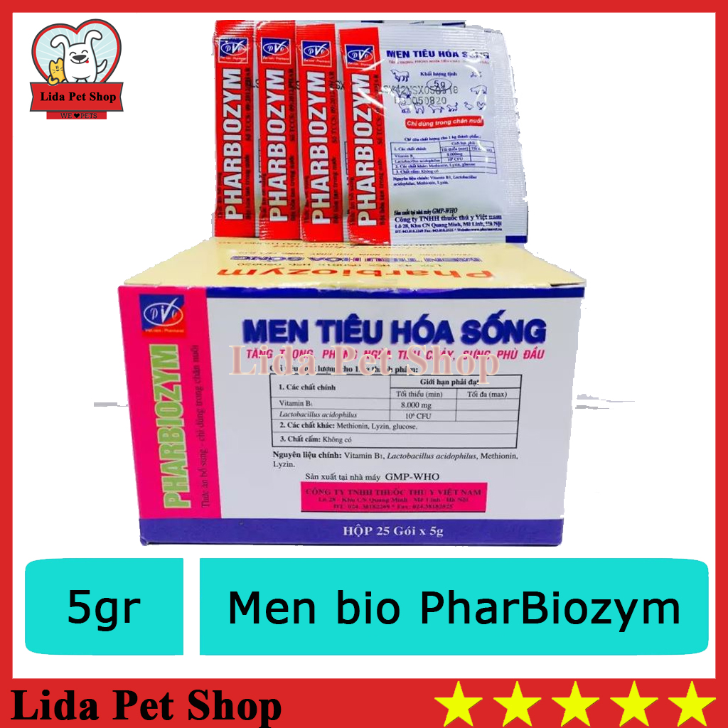 HN - 1 hộp x 25 gói PharBiozym Men tiêu hóa sống kích thích tăng trọng, phòng ngừa tiêu chảy cho chó mèo - Lida Pet Shop