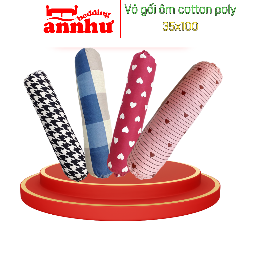 Vỏ gối ôm 35x100 vỏ gối, bao gối ôm cotton poly đơn giản An Như