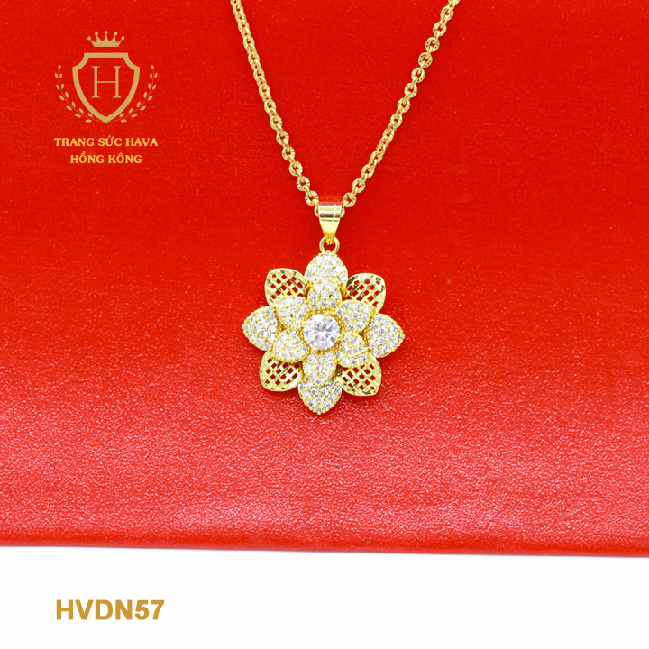 Dây Chuyền Nữ, Vòng Cổ Nữ Mặt Bông Hoa Mai Đính Đá, Titan Xi Mạ Vàng Thật 10k, 18k, 24k Cao Cấp (Không Bị Đen) - Trang Sức Hava Hong Kong Phong Cách Thời Trang