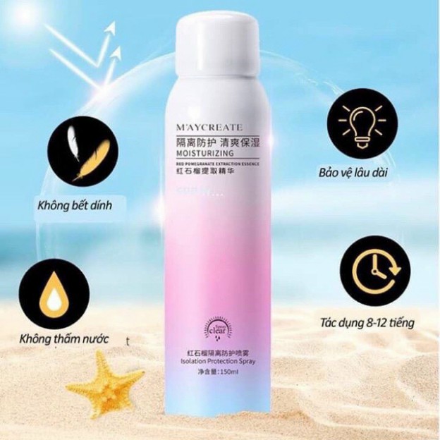 Xịt chống nắng trắng da Maycreate 150ml Sena Beauty