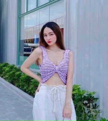 Áo 2 dây xốp vuông kiểu croptop nơ ngực cực hot , chất thun xốp mềm mịn ly