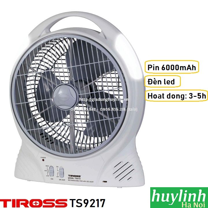 Quạt sạc tích điện tiross ts9172 - 6000mah - có đèn led
