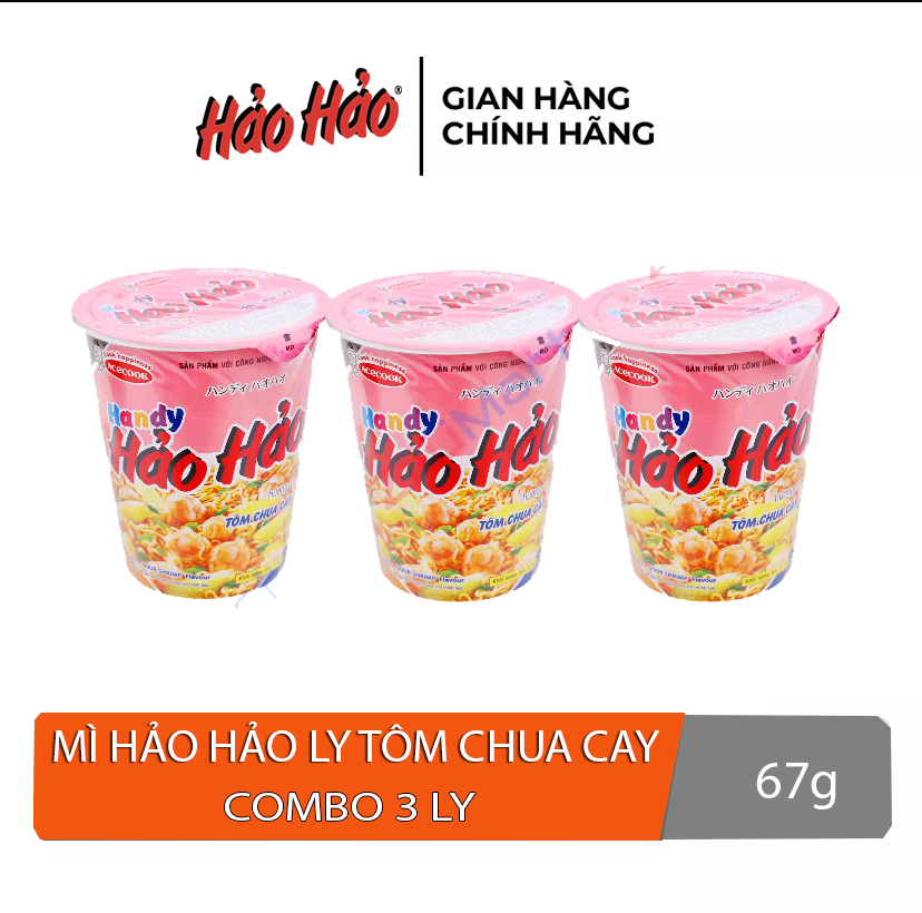 Mì Hảo Hảo ly Handy tôm chua cay combo 3 ly loại 67g