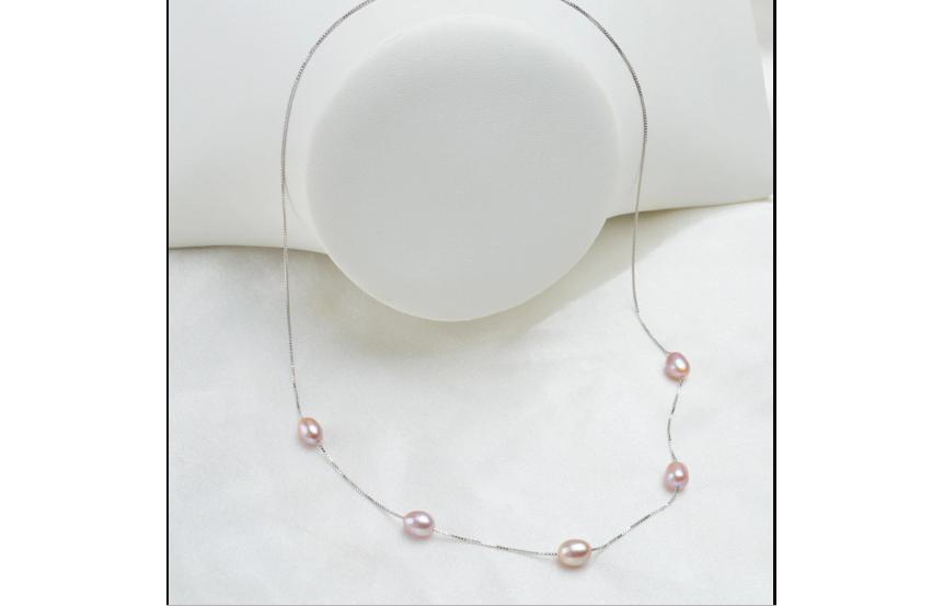 [HCM]dây chuyền bạc tinh khiết đính mạ bạch kim đính 5 ngọc trai thật