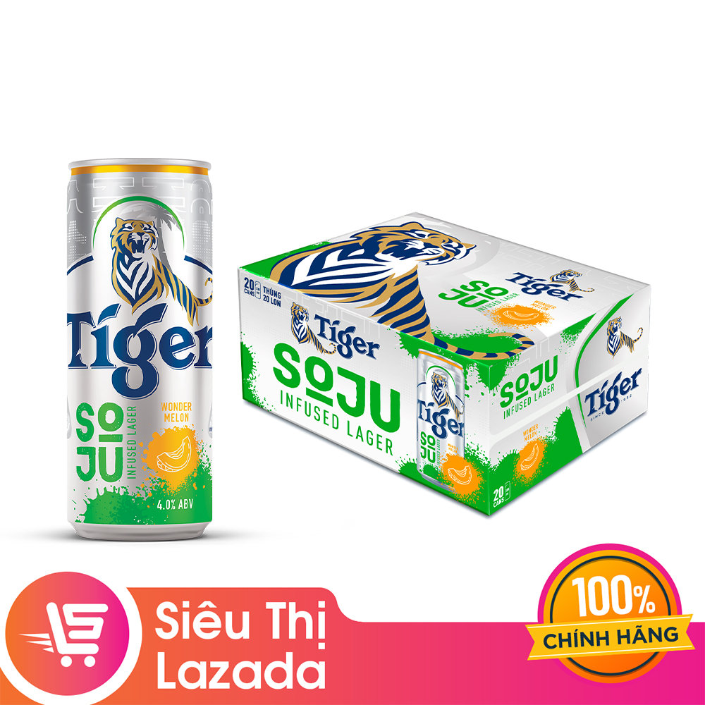 Thùng 20 lon bia Tiger Soju Infused Lager Wonder Melon 330ml