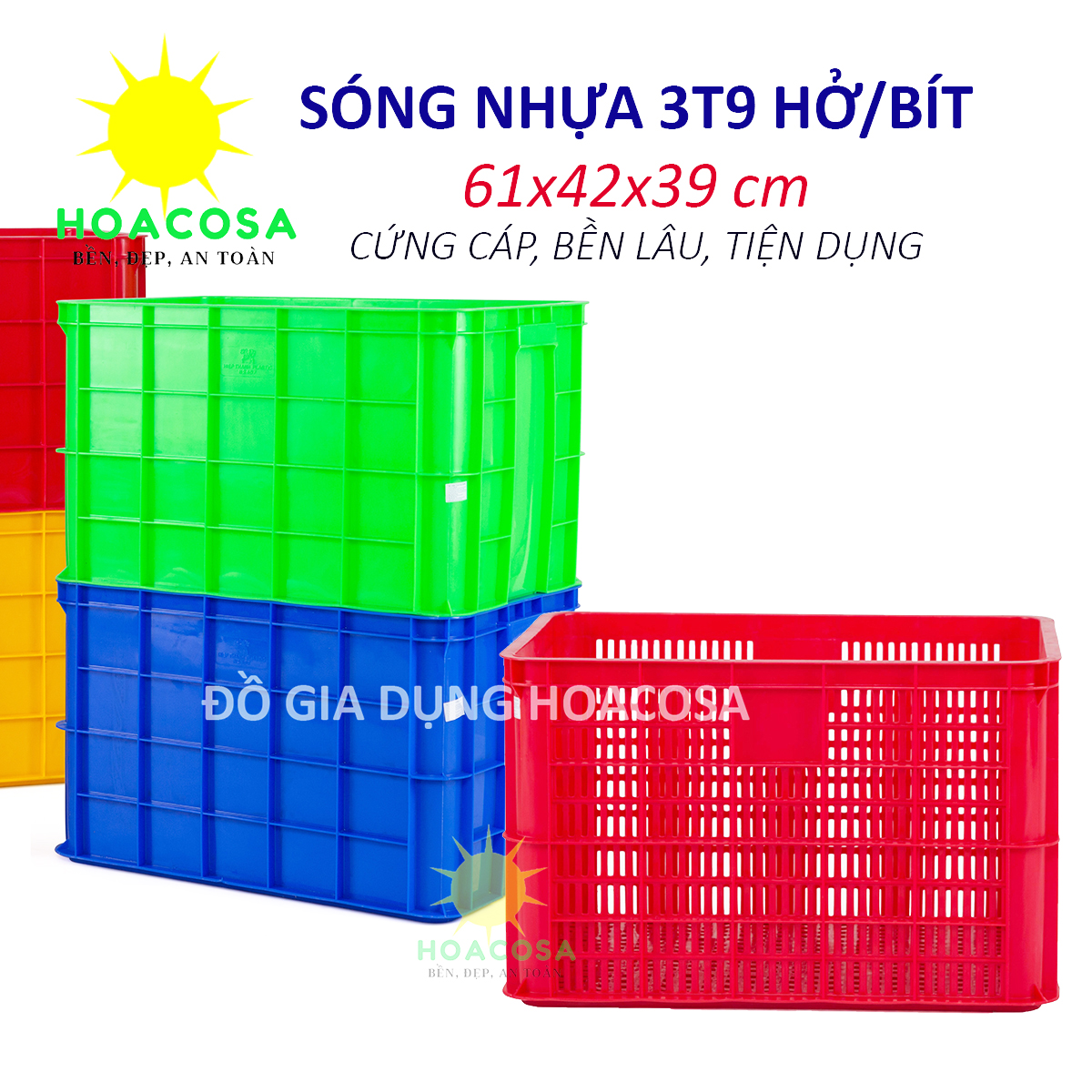 Sóng Nhựa Bít 3T9- Sóng Nhựa Hở 3T9 (61x42x39 cm) Hiệp Thành- Cứng Cáp, Tiện Dụng- Đồ Gia Dụng Hoacosa.