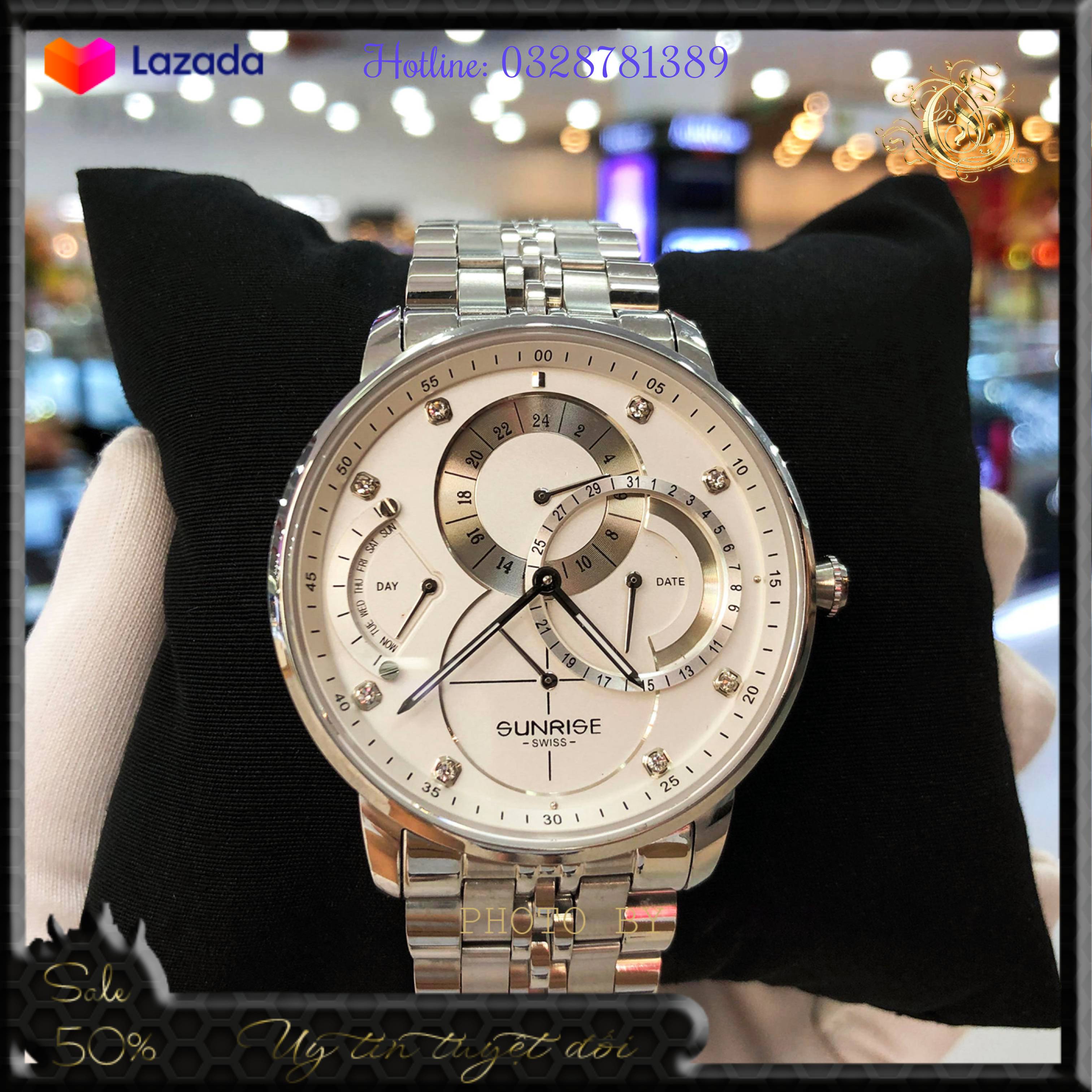 Đồng hồ Nam Sunrise 1146SA, Dây Thép không gỉ 316L, Mặt Sapphire chống xước, chống nước, Full hộp, Thẻ bảo hành 3 năm
