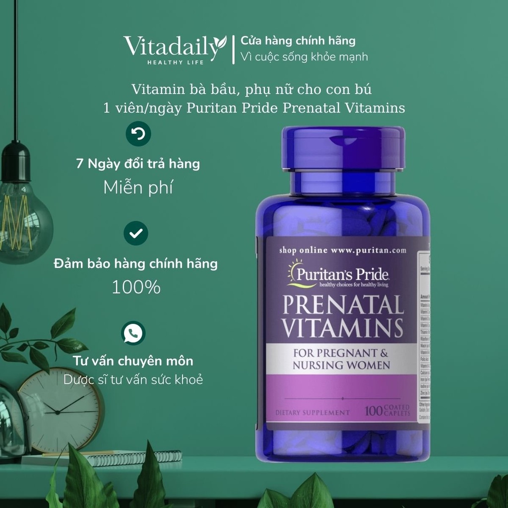  Vitamin bà bầu phụ nữ cho con bú 1 viên ngày Puritan Pride Prenatal Vitamins 100 viên 