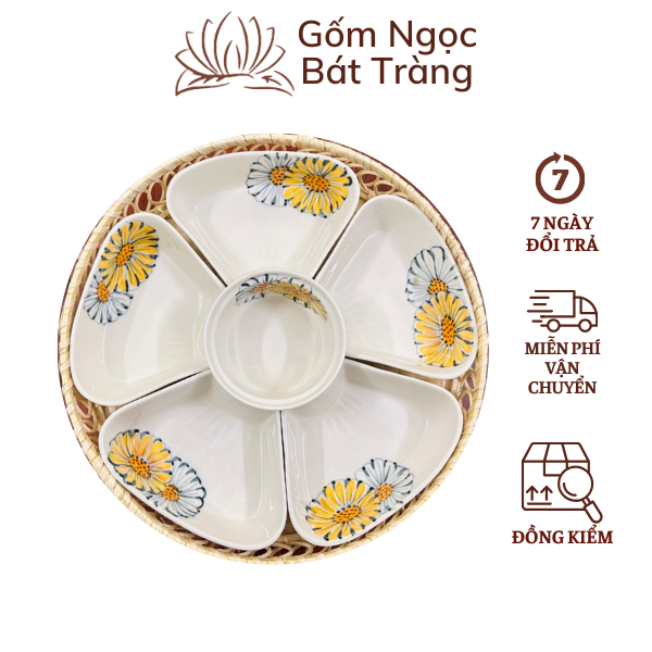 Bát khay mây gốm sứ bát tràng đồ thờ cúng mâm cúng thắp hương đựng bánh kẹo đồ ăn gốm ngọc