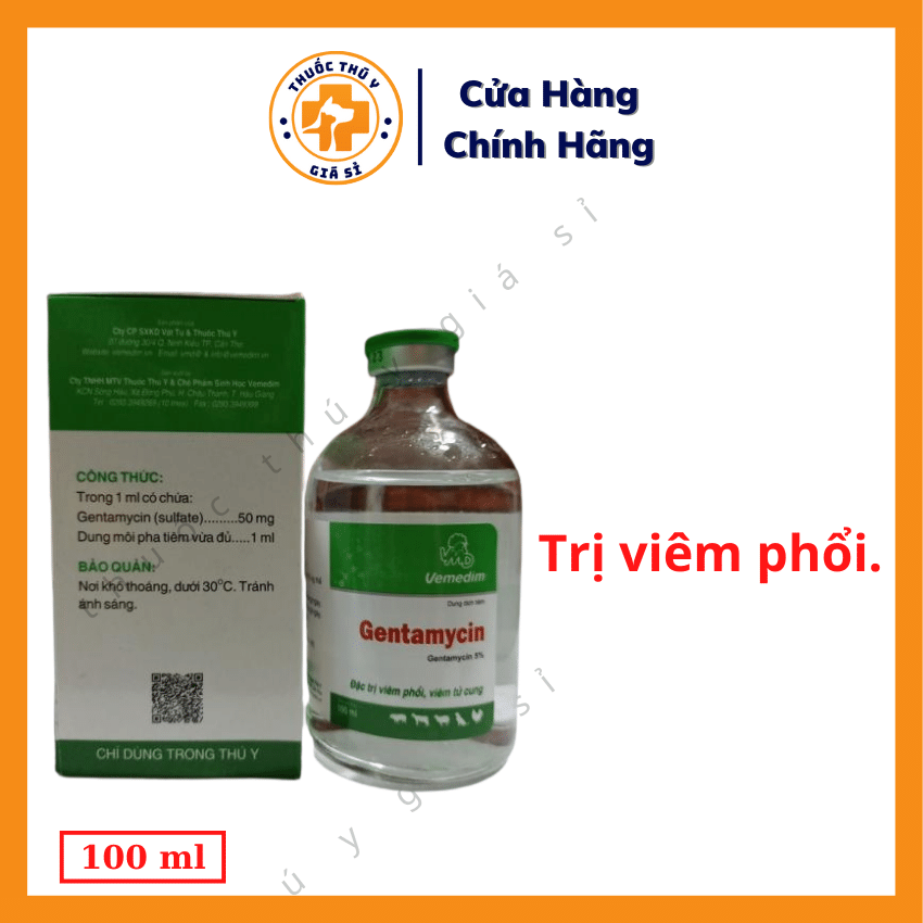 "Hoàn tiền đến 10%" Vemedin Gentamycin 50 100ml - Trị Bệnh Viêm Phổi, Viêm Tử Cung, Viêm Vú Trên Trâu, Bò, Lợn, Dê, Cừu, Chó, Mèo, Gia Cầm - Thú Y Giá Sỉ