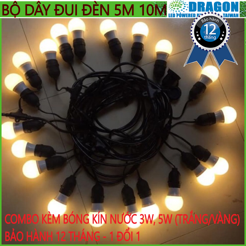 Kèm bóng kín nước - Bộ đui đèn ngoài trời trang trí 5m hay 10m kèm 10 đui - 15 đui - 20 đui loại chống nước E27