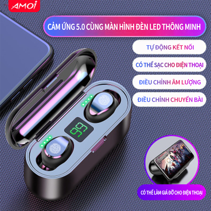 Tai nghe bluetooth F9-mini,màn hình đèn led hiển thị lượng pin, cảm ứng vân tay,âm thanh chất lượng cao,hộp sạc mini