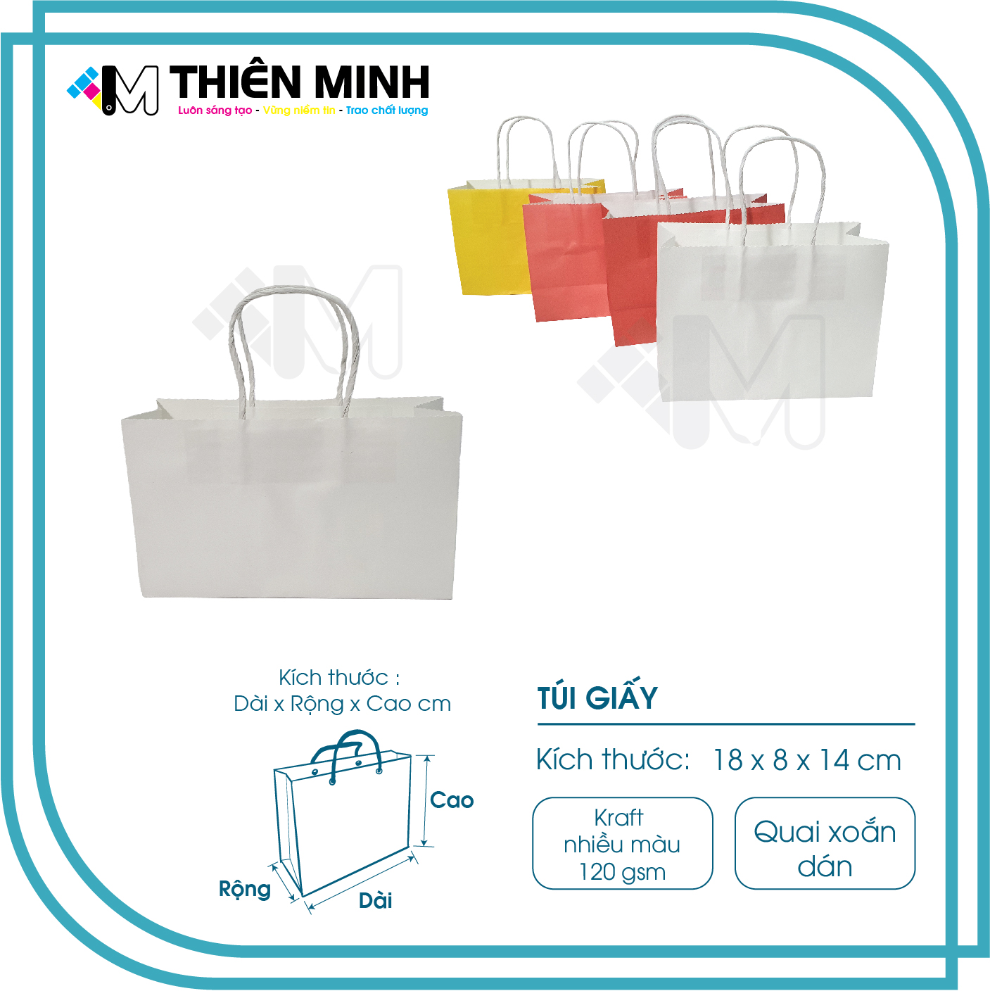 Túi Kraft kích thước 18x8x14 màu trắng , dây dán chắc chắn