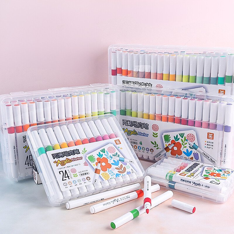 Bút màu acrylic marker 12/24/36/48 bền màu, cao cấp, màu sắc tươi sáng