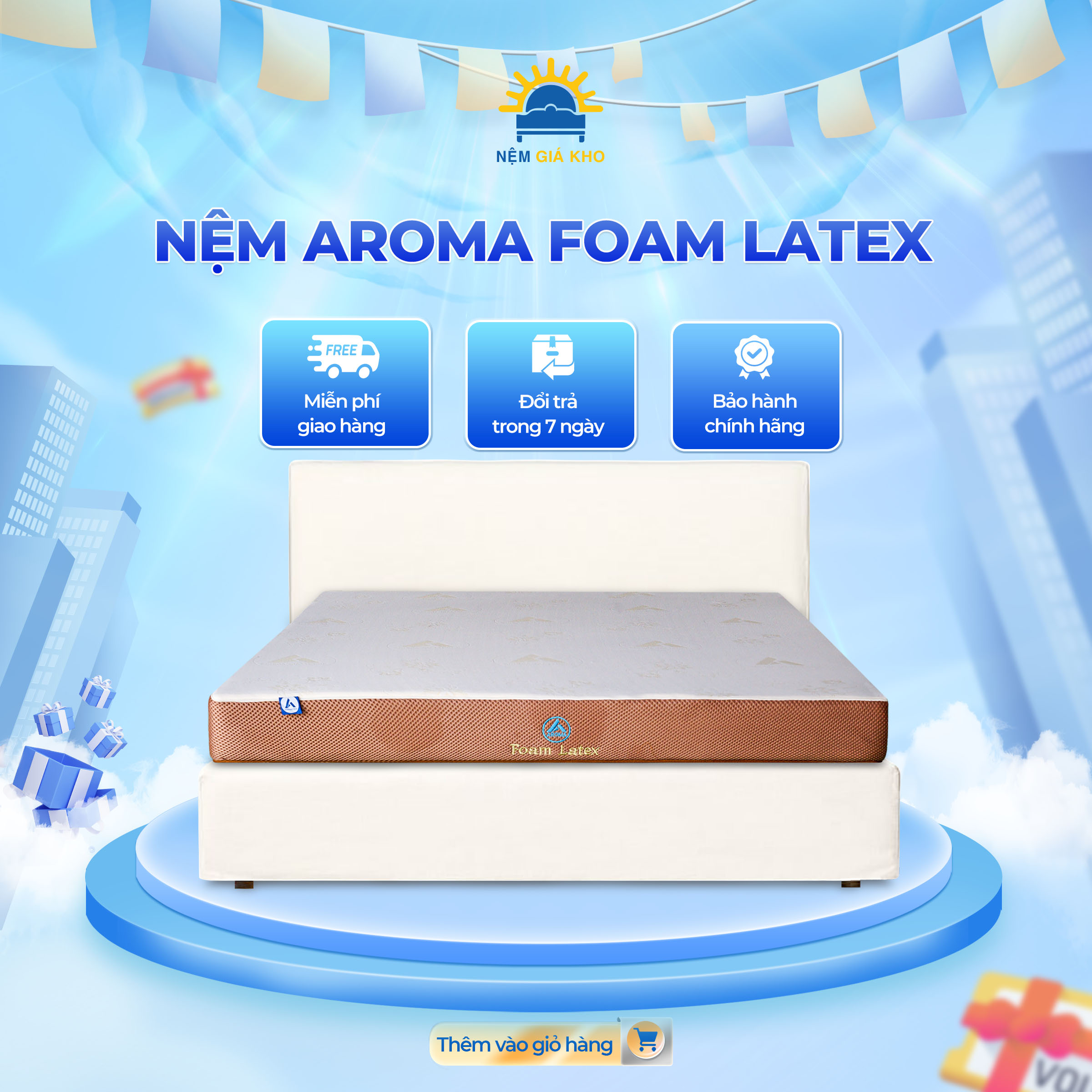 Nệm cao su Aroma Foam Latex êm ái, đàn hồi, nâng đỡ cơ thể tốt