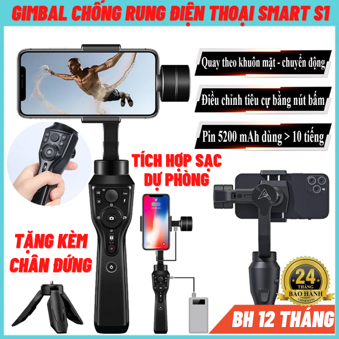 [Bảo Hành 2 Năm] Gimball chống rung Aochuan Smart S1, Gậy quay video chống rung điện thoại chuyên nghiệp, Tay cầm gimbal cao cấp xoay 360 độ linh hoạt, Pin trâu 5200 mAh sử dụng 18h