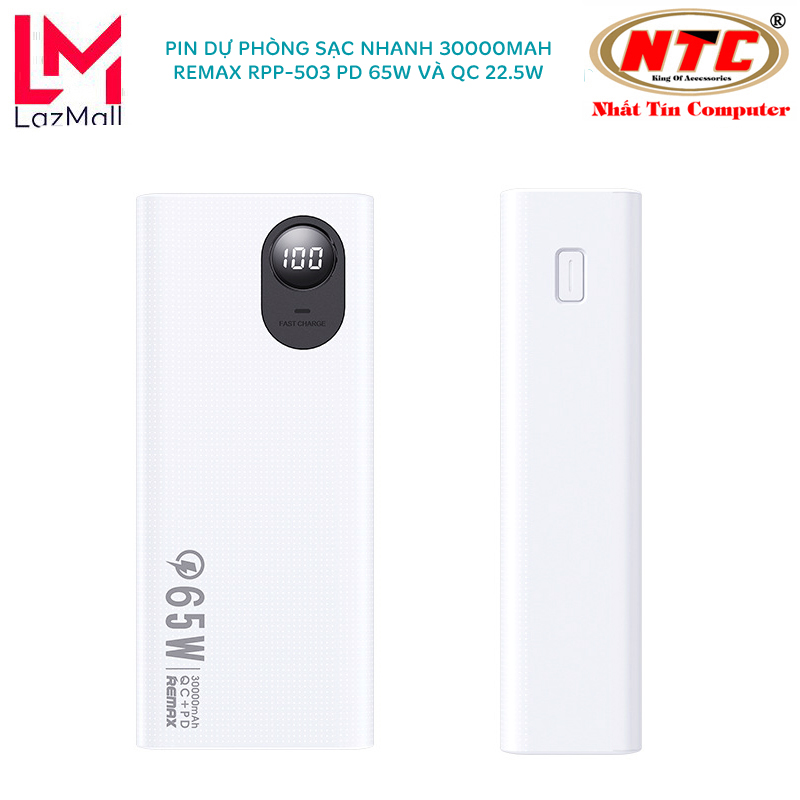 Pin dự phòng sạc siêu nhanh remax rpp-503 dinba series 30000mah pd 65w và qc 22.5w - sạc được cả laptop nhất tín chính hãng